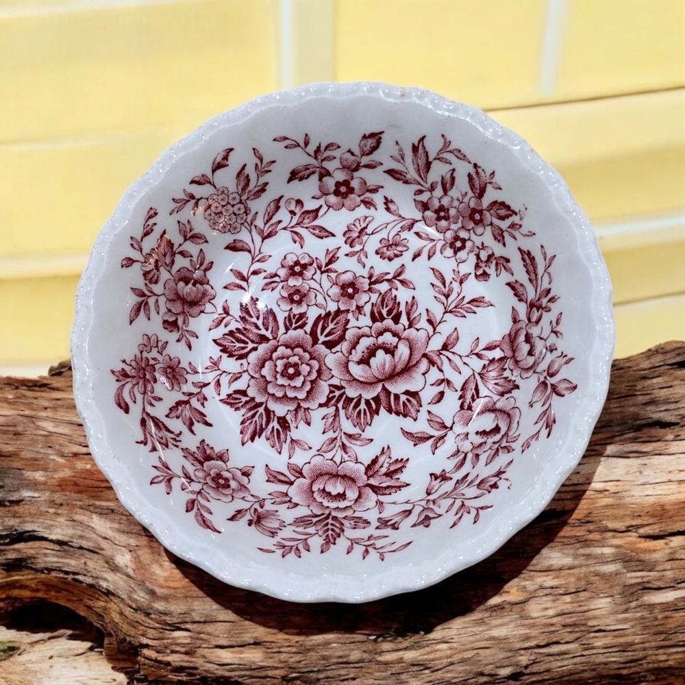 Antique WH Grindley Printemps Pink Red Transferware Berry Dessert Bowl 5”